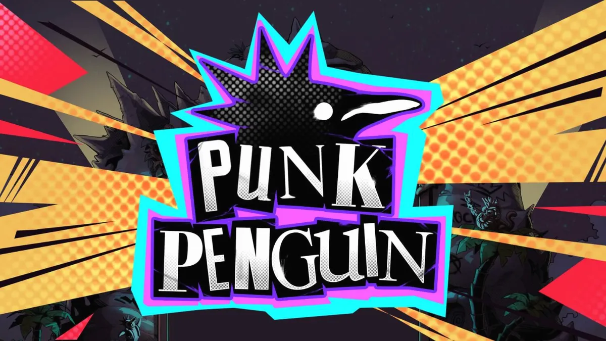 Punk Penguin slot game screen na may punk rock na tema at mga penguin.