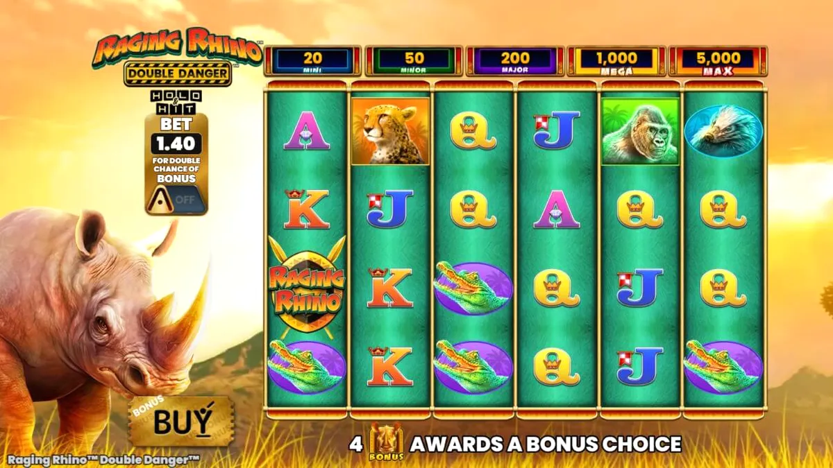 Raging Rhino Double Danger slot machine interface